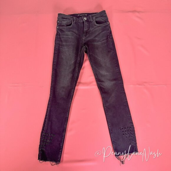 Zara Denim - Zara Trafaluc Denimwear Raw Hem Skinny Jeans Washed Black